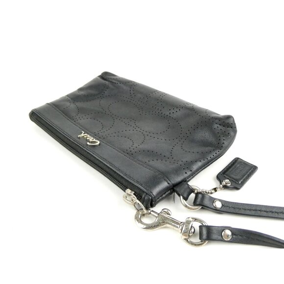 Coach Signature Perforated Dark Gray Leather Wristlet - Picture 5 of 12